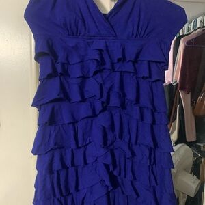 Ruffled Blue Dress woman SZ Small arm to arm 15 inch